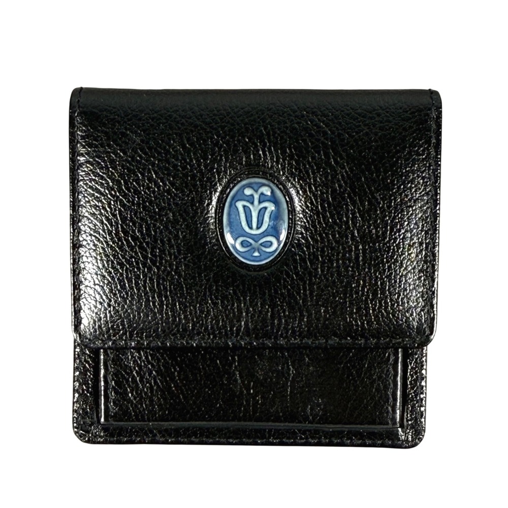 Lladro Society Coin Purse Porcelain Medallion Black Leather Spain Small Vintage